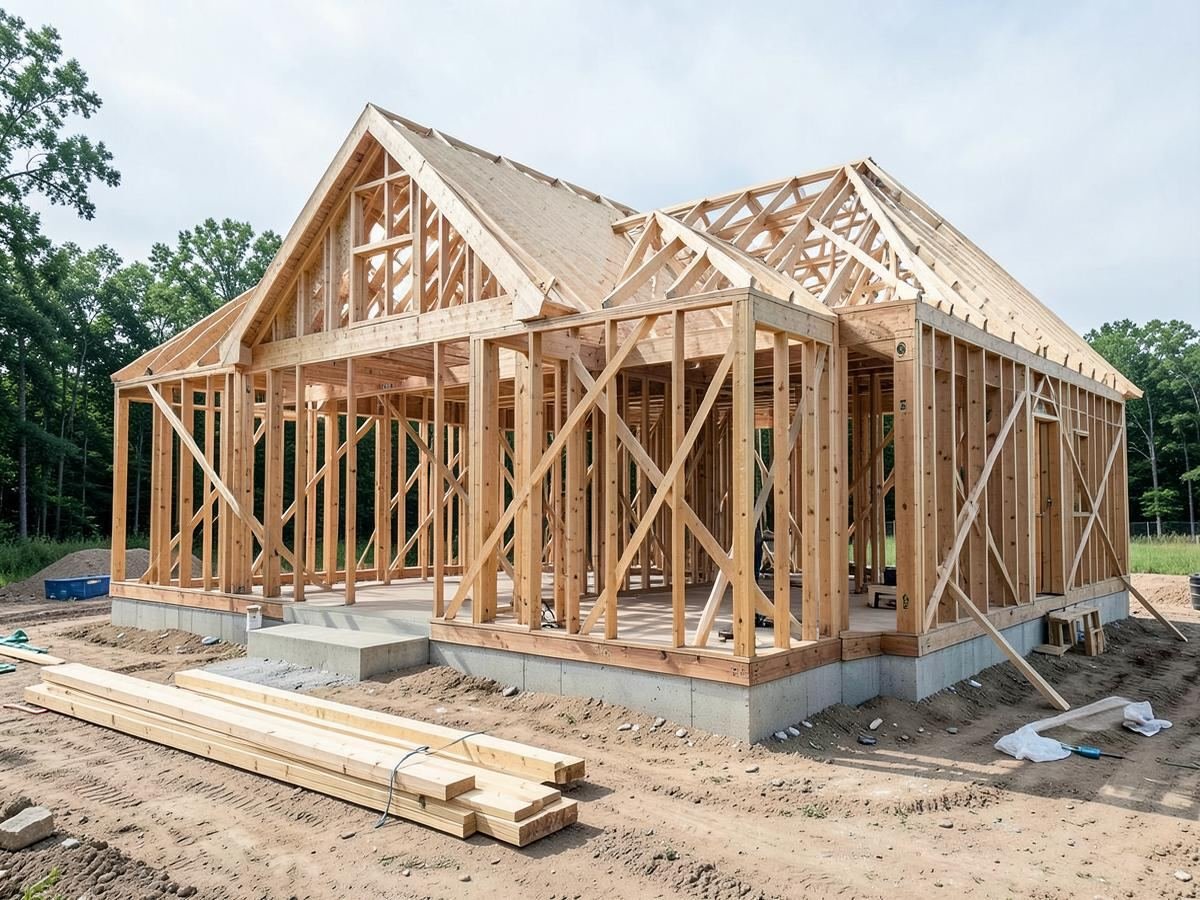 Residential home under framing on a job site